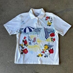 Vintage women's beach cottage grandma style polo shirt